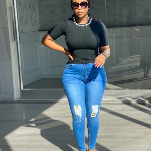High Waist Ripped Skinny Jeans (5413)