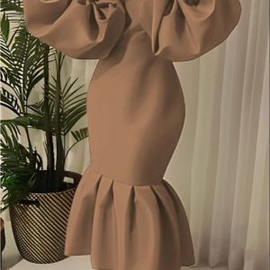 Woman's V-Neck Puff Long-sleeve Bodycon Dress