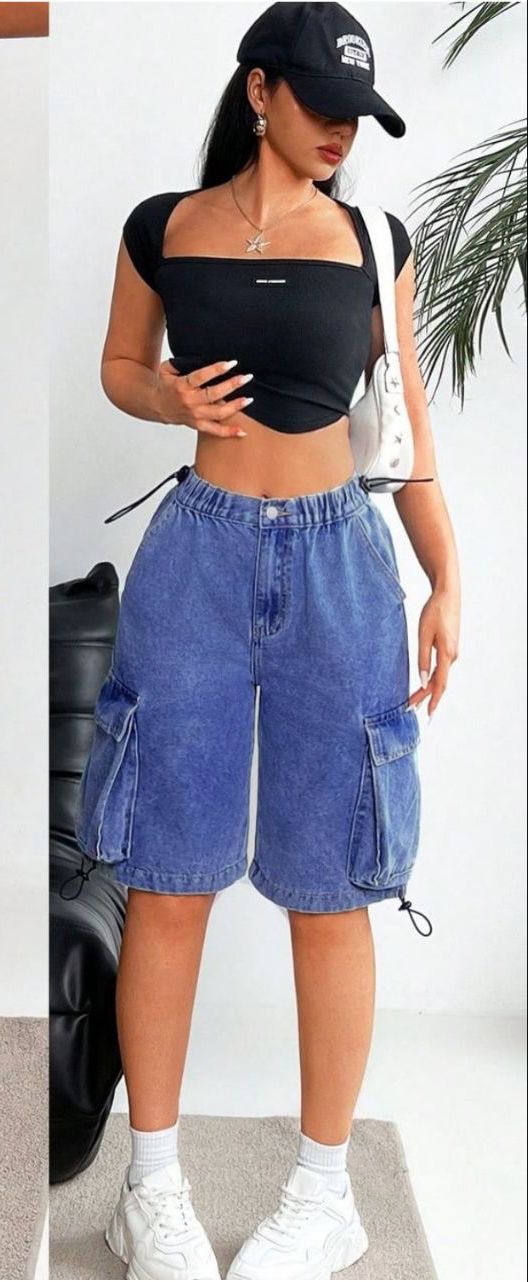 Women's Casual Utility Pocket Denim Shorts