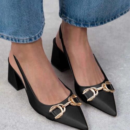 Woman's Metal-Buckle & Pointy Slingback Heel (S4735)