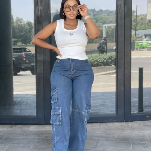 High Waisted Flap Pocket Cargo Jeans (NK-135)