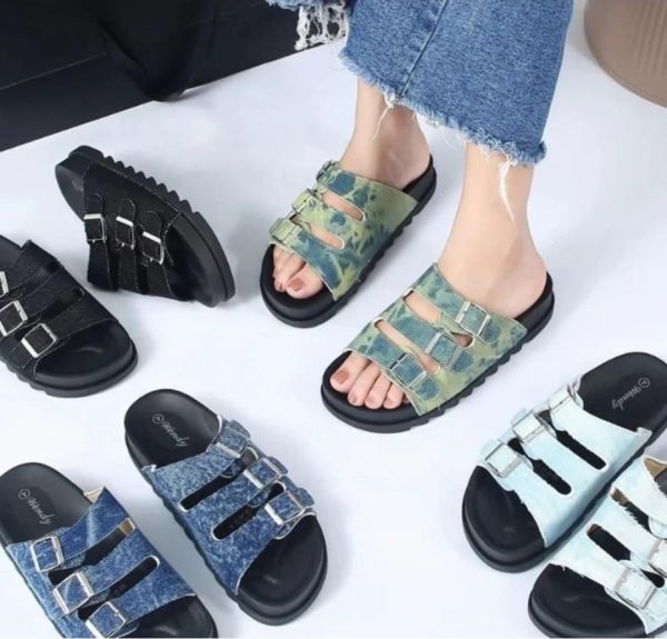 Women Buckled Fringe Hem Double Strap Comfortable Sandals (ST029)