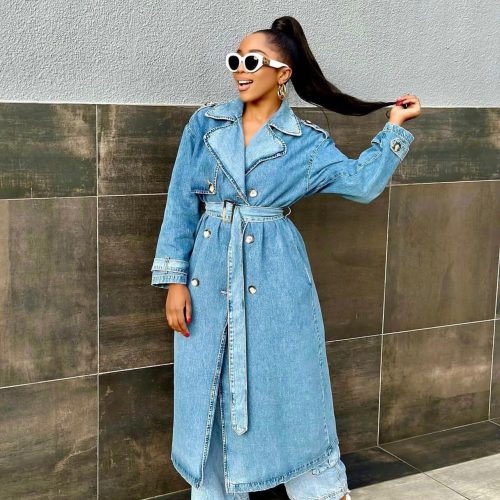 Denim Trench Coats Women Belt On Waist Slim Jean Coats (NK-182)