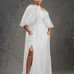 Asymmetrical Off Shoulder Long African Women Dress (B31675) - Image 2