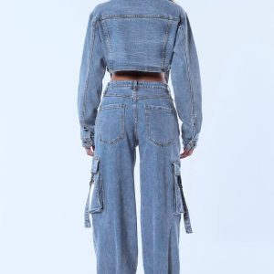 Woman's Cargo Denim Jacket & Pant Set (J5404) - Image 2