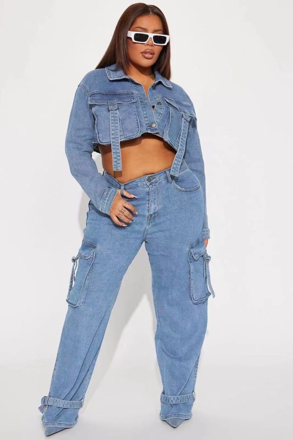 Woman's Cargo Denim Jacket & Pant Set (J5404)