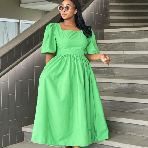 Women Short Sleeve Simple A-line Dress (MQ-2421)