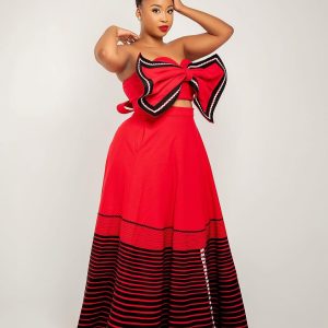 Traditional African Sleeveless Crop Top & Maxi Skirt Set (TZ-4193) - Image 3