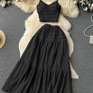 Elegant and Chic Women Summer Skirts & Spaghetti Strap Crop Tops Set (TZ-3818) - Image 2