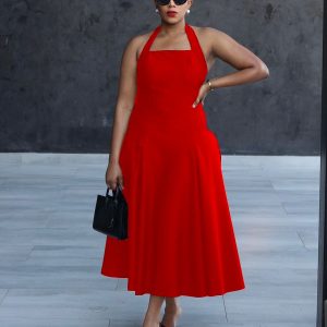 Halter Neck Sleeveless Midi Dress (A1286) - Image 3