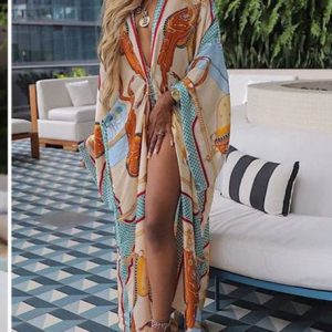 Abstract Print Kaftan Maxi Dress (B2832) - Image 2