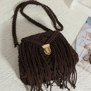 Crochet Rope Handbag Handmade Straw Beach Bags - Image 2