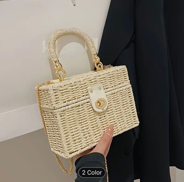 Square Box Rattan Crossbody Bag