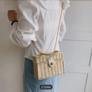 Square Box Rattan Crossbody Bag - Image 4