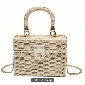 Square Box Rattan Crossbody Bag - Image 5