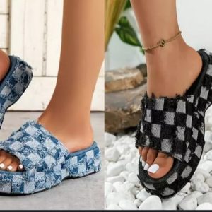 Women's Fashionable Denim Platform Wedge Sandals - Image 4