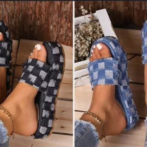 Women's Fashionable Denim Platform Wedge Sandals - Image 3