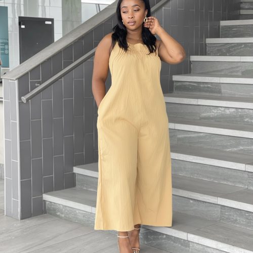 Vintage Tie Backless-Wide-Leg-Cami-Jumpsuit (JS-1067)