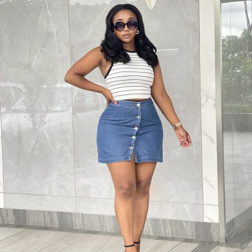 Button Front Straight Denim Skirt (FQ-795)
