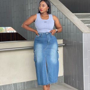 Multi Pocket Straight Slit Maxi Denim Skirt (Q-419) - Image 2