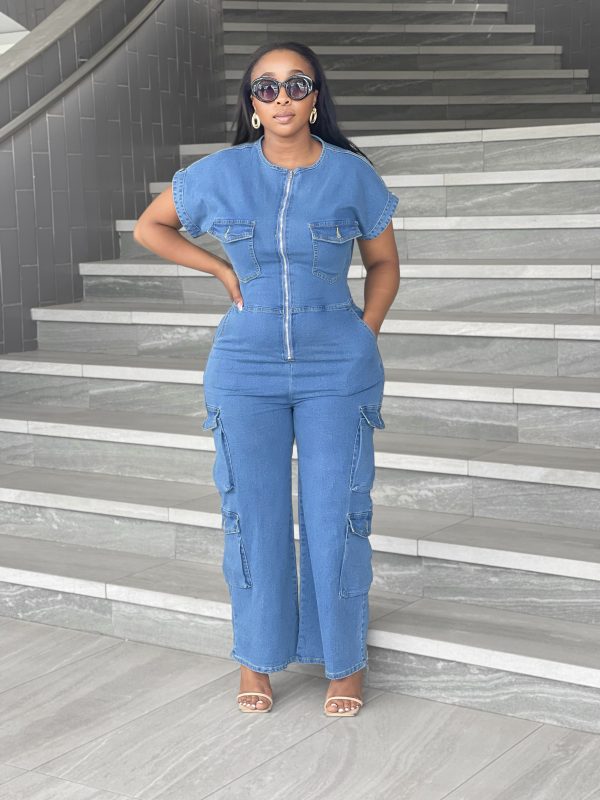 Casual Relaxed Multi Pocket Zip Up Waist-Jumpsuit (JS-1059)