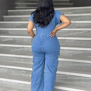 Casual Relaxed Multi Pocket Zip Up Waist-Jumpsuit (JS-1059) - Image 2