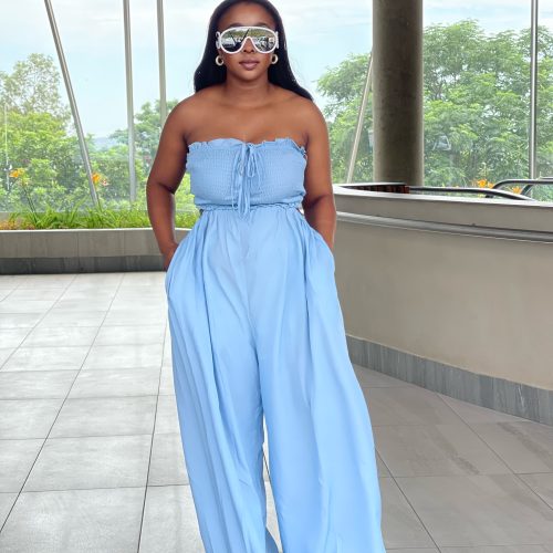 Sleeveless Stretch Tube Top Loose Wide Leg  Jumpsuit (JS-1061)