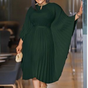 Casual Ruched Belt Pleated Batwing Sleeve Midi Dresses (A774) - Image 5