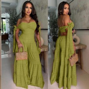 Woman's Off-Shoulder Wide Leg Jumpsuits (JS-1084) - Image 3