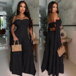 Woman's Off-Shoulder Wide Leg Jumpsuits (JS-1084) - Image 2