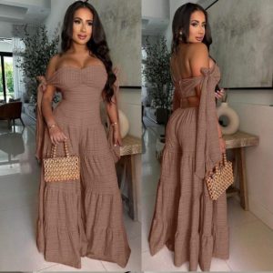 Woman's Off-Shoulder Wide Leg Jumpsuits (JS-1084) - Image 6