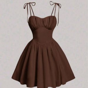 Solid Tie Shoulder Cami Dress (A1281) - Image 3