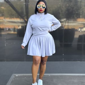 Women Casual Pleated Skirt & Pullover Sweater Set (B31777)