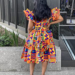 Deep V Neck Midi Ankara Dress - Image 3