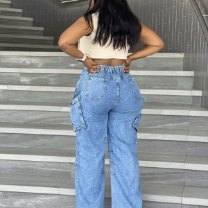 Woman’s High Waist Cargo Jeans (5645) - Image 2