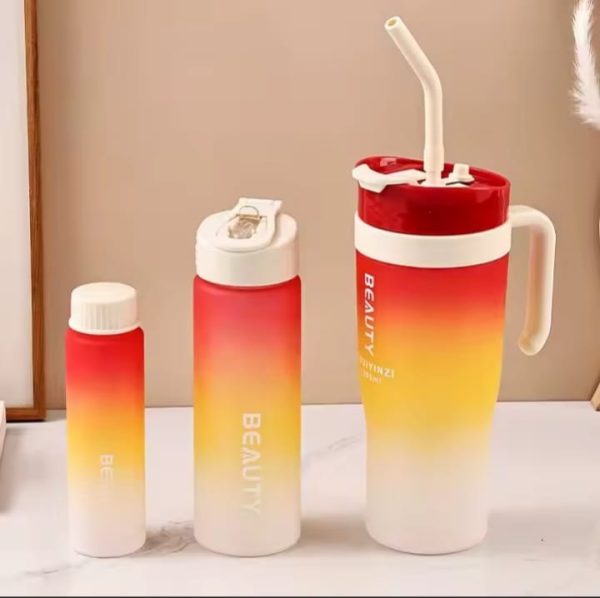 Gradient Color Frosted 3-Piece Water Bottle