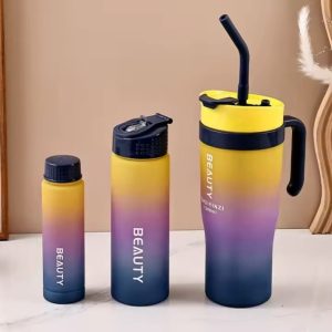 Gradient Color Frosted 3-Piece Water Bottle - Image 4