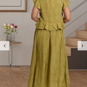 Woman's Polka Dot Ruffle Olive Top and Skirt Set (C4094) - Image 3