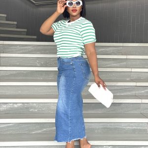 Woman Front Slit Midi Denim Skirt (NK-15) - Image 2