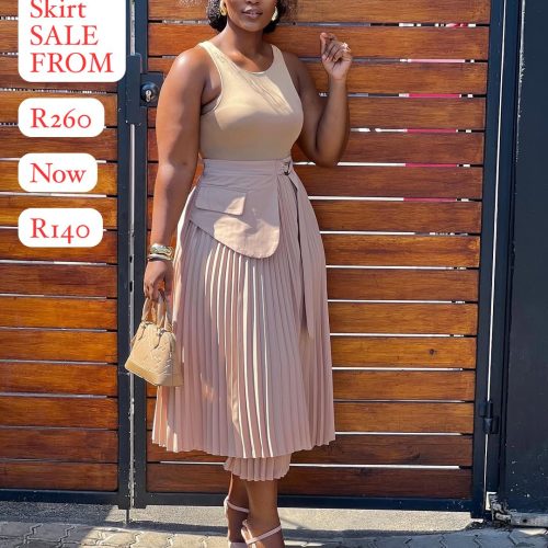 Woman's Pleated Belt Midi Skirt