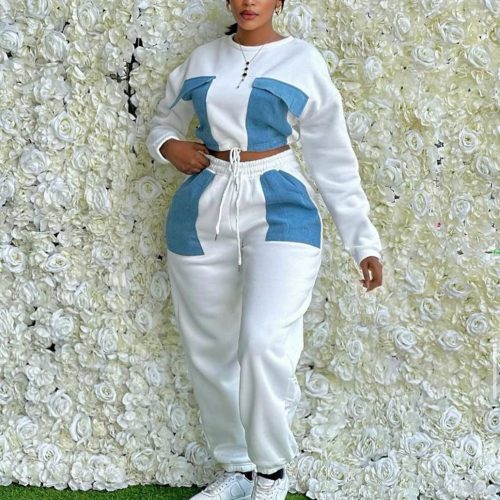 O-Neck Crop Top and High Waisted Legging Pants Outfit Set (A1323)