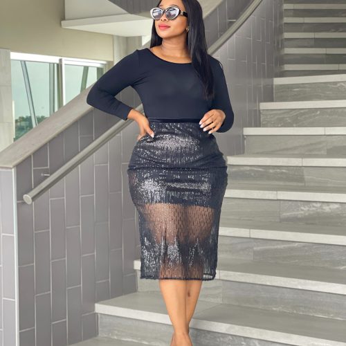 Elegant Design O-Neck Splicing Sequin Dress