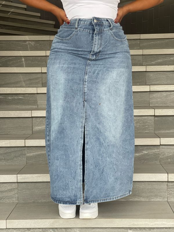 Woman’s Straight Slit Maxi Denim Skirt (C2715)