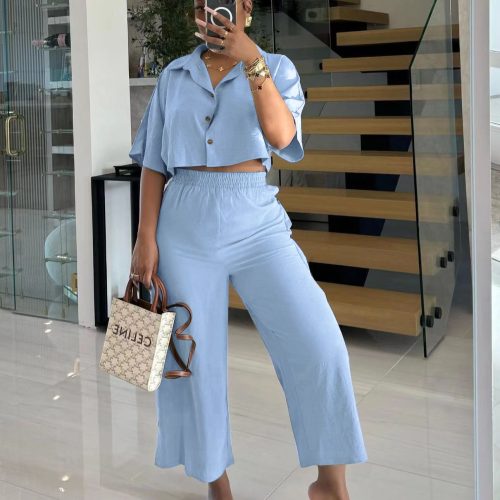 Woman's Short Sleeve Crop Top & Pant Set (C5118)