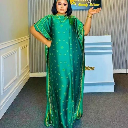 Woman Long Silky Dress with Scarf