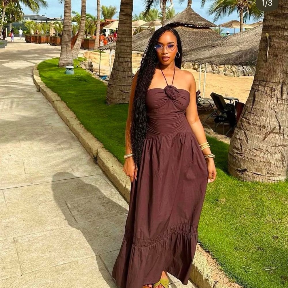 Elegant Halter Neck  Sleeveless Maxi Dress (A1337)