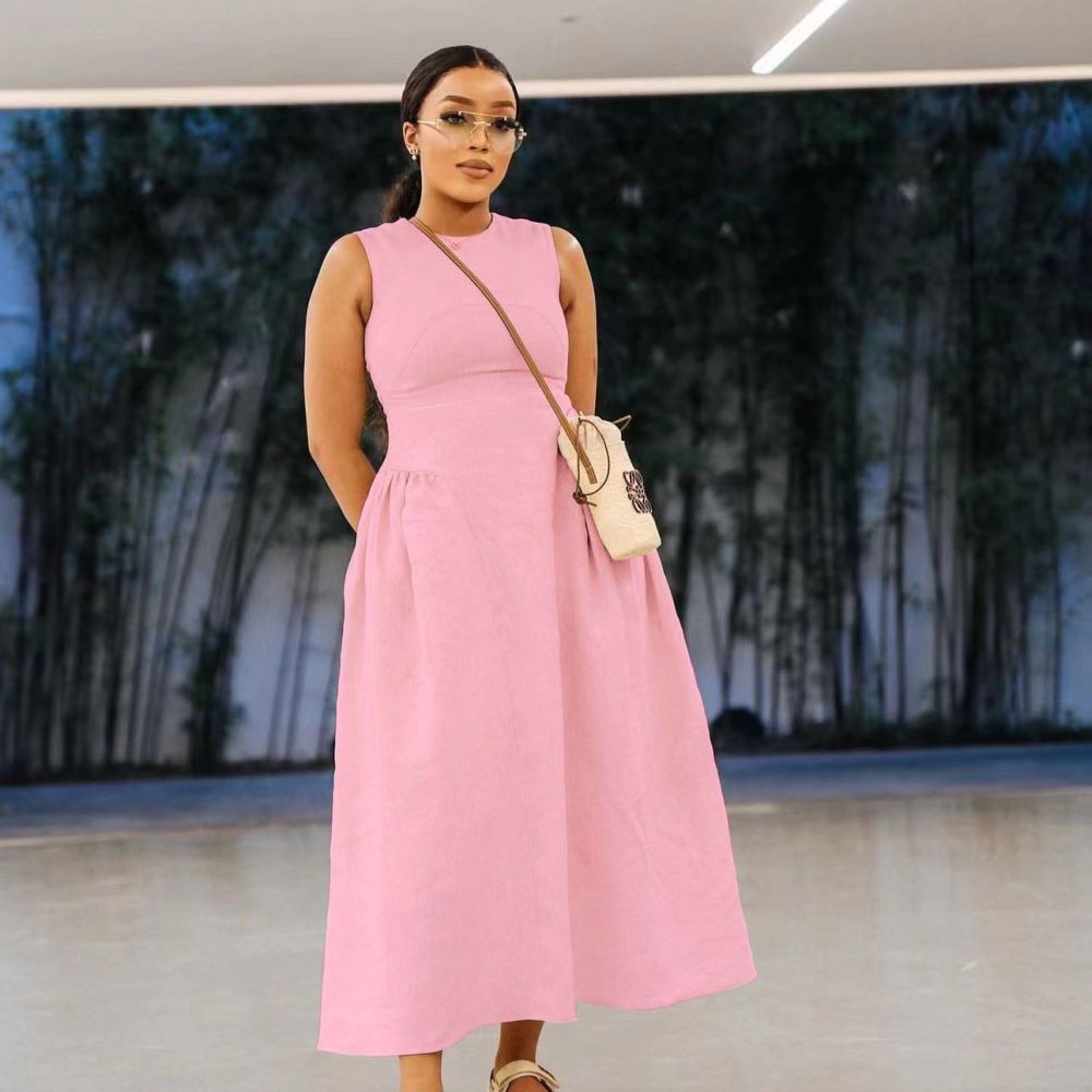 Round Neck Sleeveless Elegant Midi Dress Price (D4893)