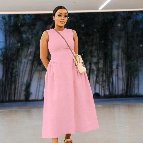Round Neck Sleeveless Elegant Midi Dress Price (D4893)