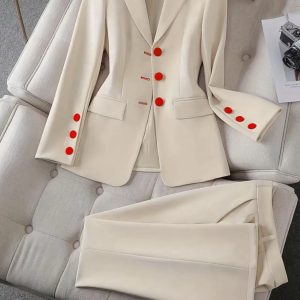 Women's Solid Color Minimalist Everyday Long Sleeve Blazer Jacket & Pants Set (C3894) - Image 3