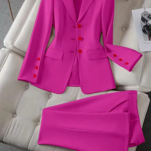 Women's Solid Color Minimalist Everyday Long Sleeve Blazer Jacket & Pants Set (C3894)